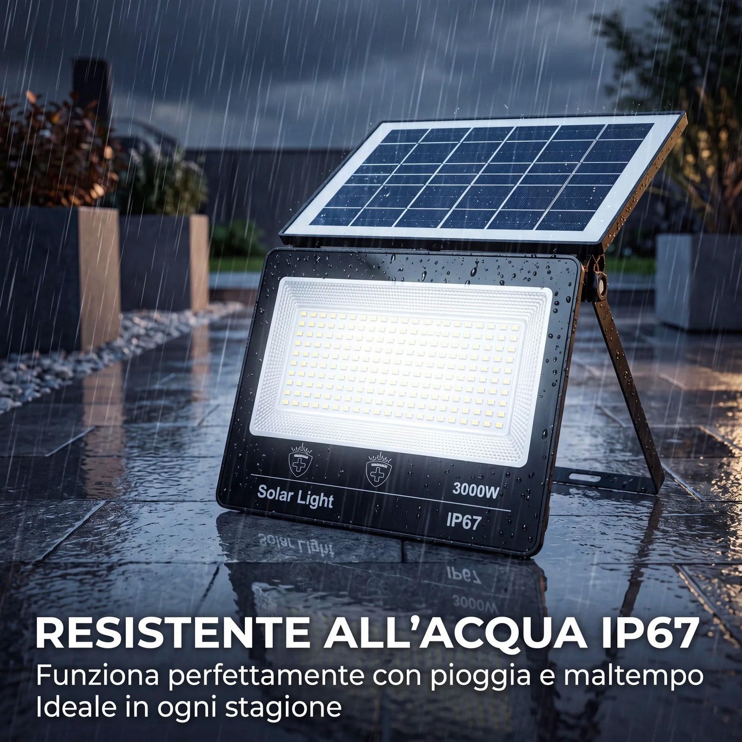 Faro LED Esterno Solare 3000W con Sensore Crepuscolare e Telecomando IP67