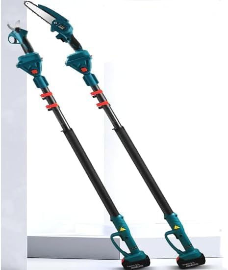081 Store - Kit Set per Potatura a Batteria, con Cesoie Forbici e Mini Motosega da 6" Pollici, con Asta Telescopica da 208 cm, Cesoie Elettriche per Potatura Giardino Rami Arbusti Vigneto