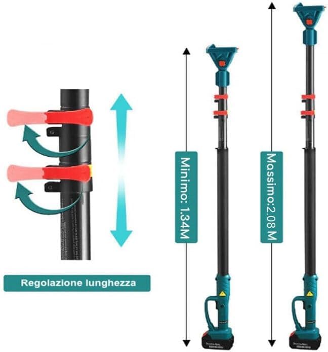 081 Store - Kit Set per Potatura a Batteria, con Cesoie Forbici e Mini Motosega da 6" Pollici, con Asta Telescopica da 208 cm, Cesoie Elettriche per Potatura Giardino Rami Arbusti Vigneto