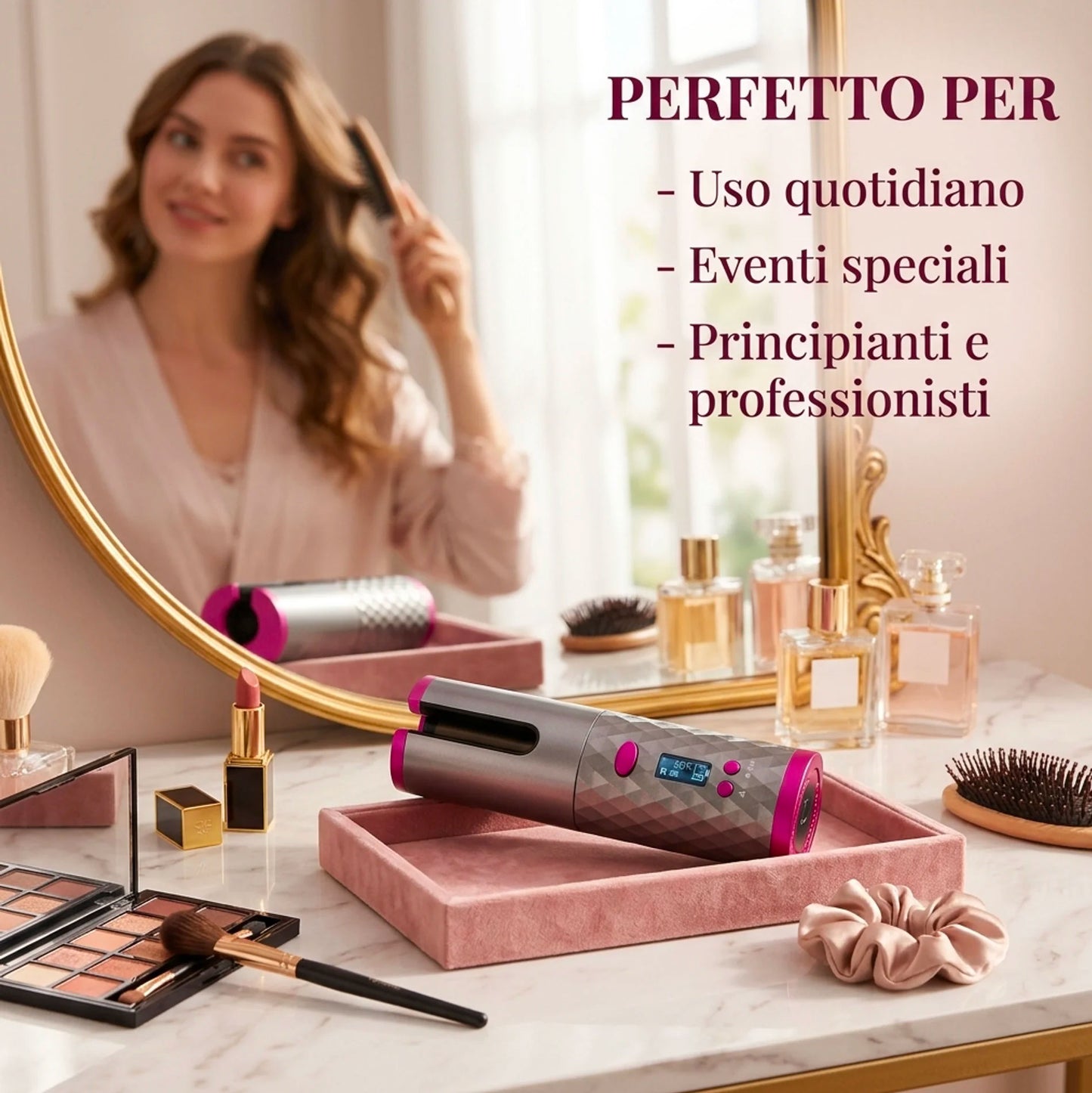 Arricciacapelli Automatico Professionale con Display Digitale Curling Automatico per Onde e Ricci Perfetti Piastra Arricciacapelli Facile e Veloce