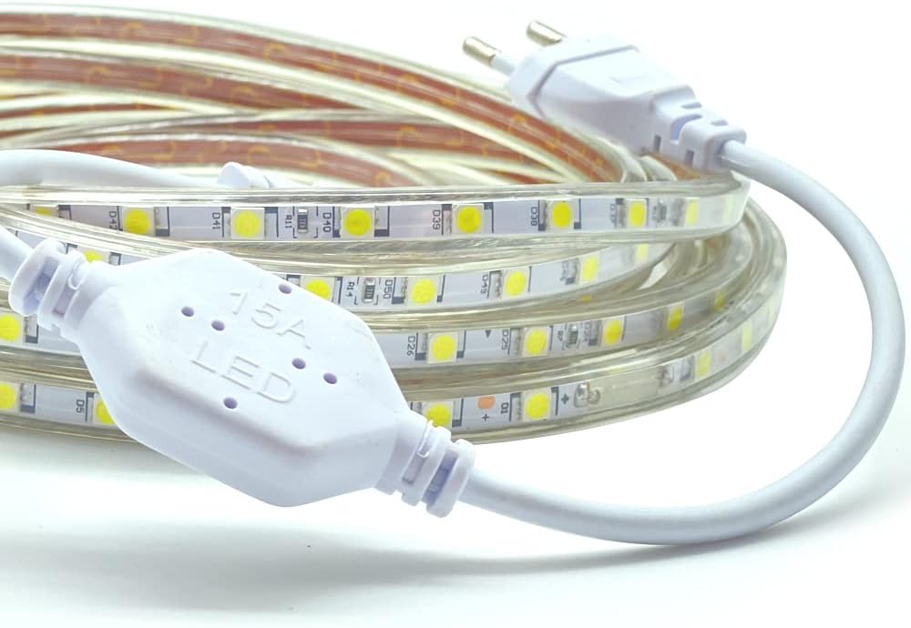 081 Store - STRISCIA LED 220V BIANCO FREDDO 6500k 20 METRI INTERNO ED ESTERNO IMPERMEABILE FLESSIBILE SMD 5050 + 5 ALIMENTATORI SPINE 220V