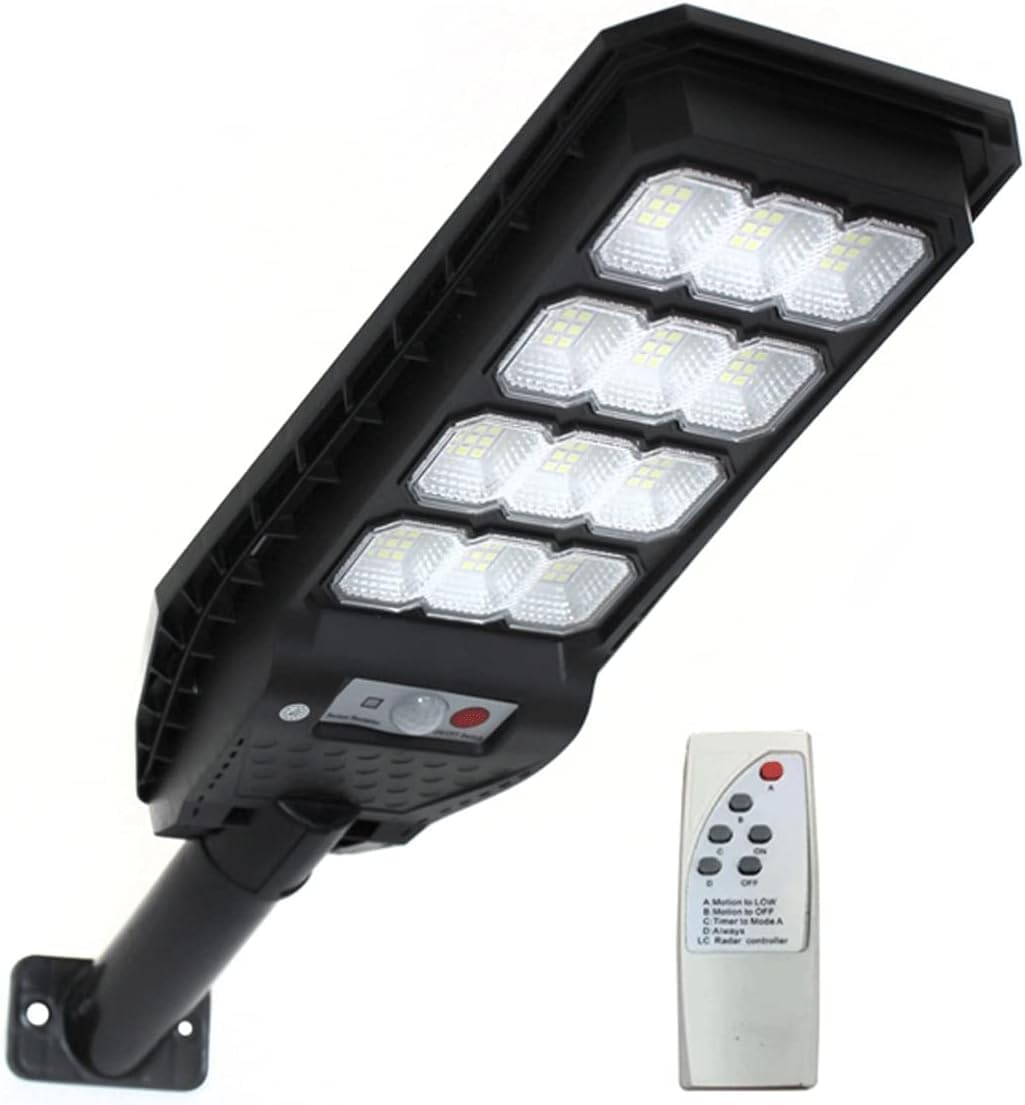081 Store - lampione solare esterno 200W, con palo e telecomando, sensore di movimento e crepuscolare con 144 LED luce bianco freddo
