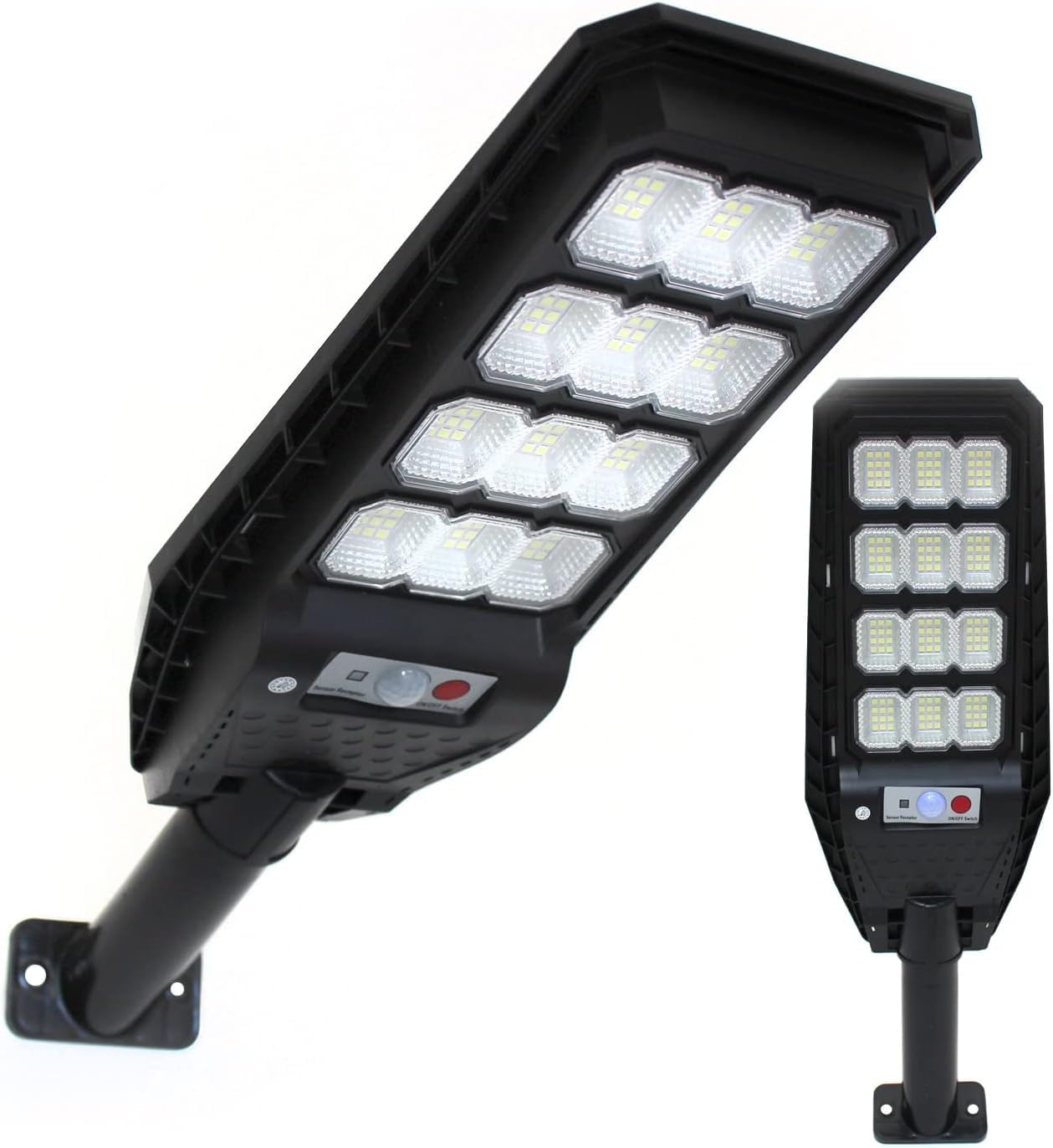 081 Store - lampione solare esterno 200W, con palo e telecomando, sensore di movimento e crepuscolare con 144 LED luce bianco freddo