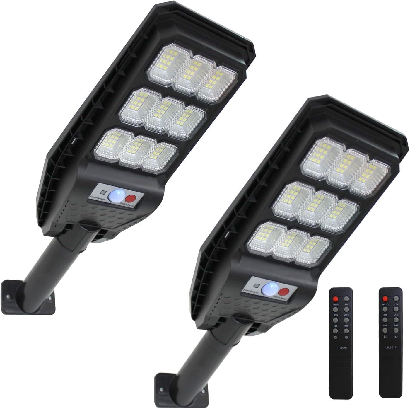 081 Store - 2 PEZZI lampione solare led esterno 100W, Lampione led solare da esterno con palo e telecomando, Lampione solare con sensore di movimento e crepuscolare con 108 LED