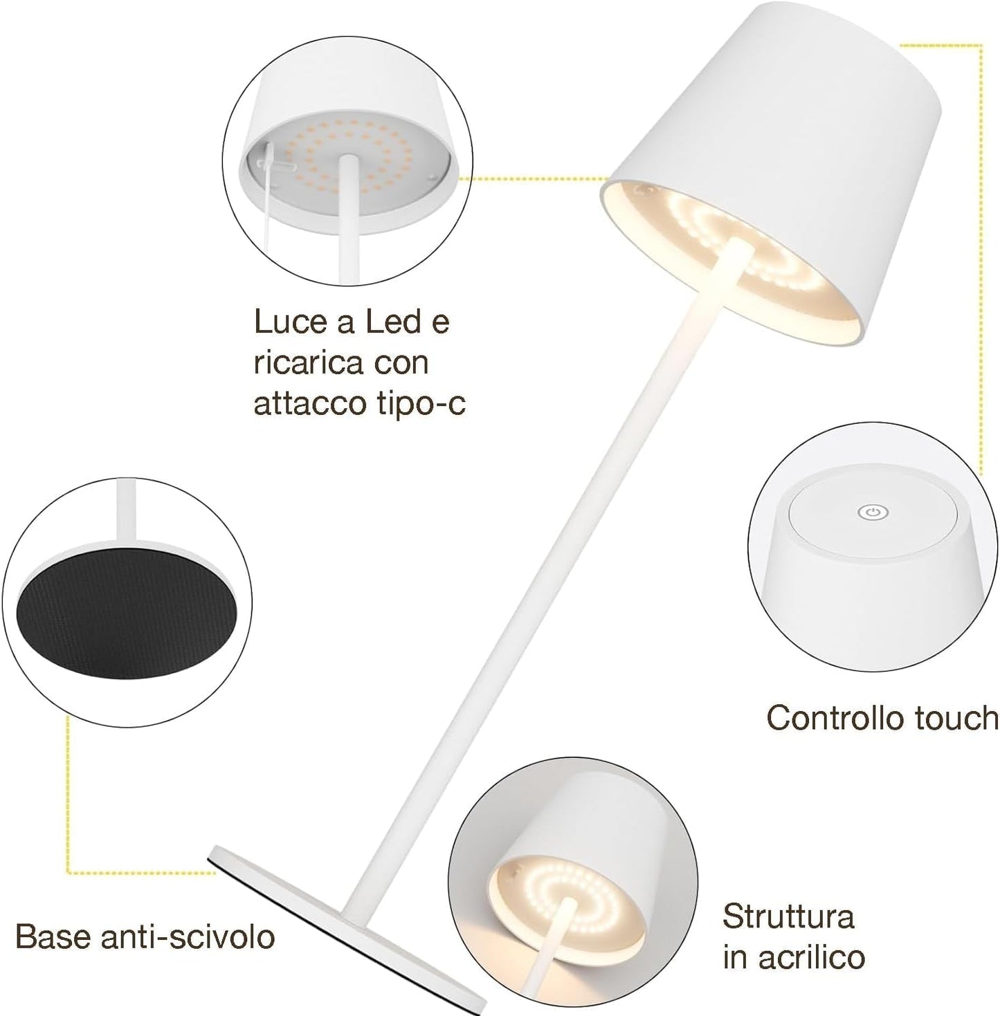081 Store - LAMPADA DA TAVOLO SENZA FILI RICARICABILE BIANCHE, LAMPADA DA TAVOLO LED DIMMERABILE E CON 3 TONALITà DI LUCE, DIMMERABILE 3000-65000K ED IMPERMEABILE IP54