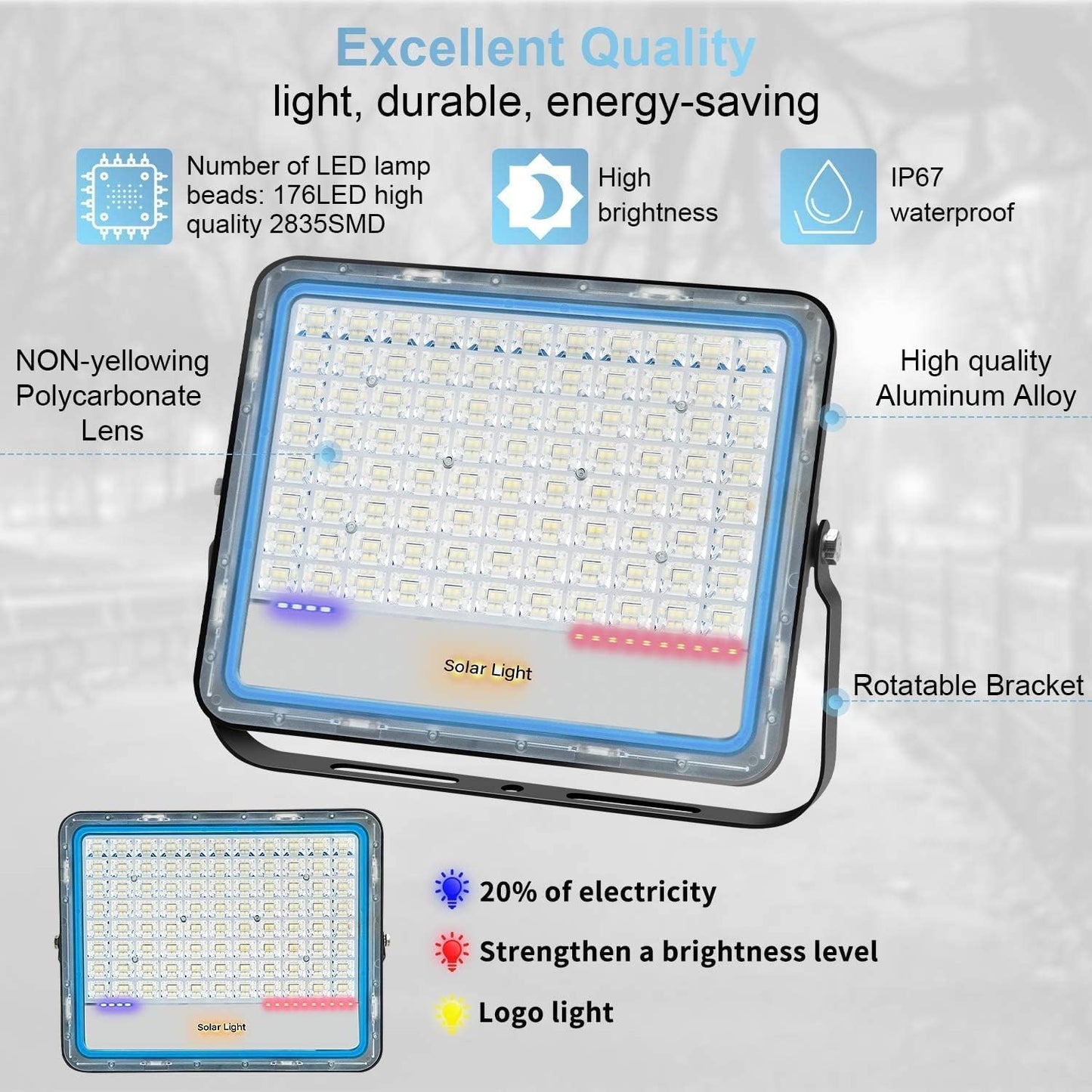 081 Store - 3 PEZZI faro led esterno con pannello solare 400w luce bianca 6000k Bianco IP67 impermeabile pannello led solare fotovoltaico con telecomando