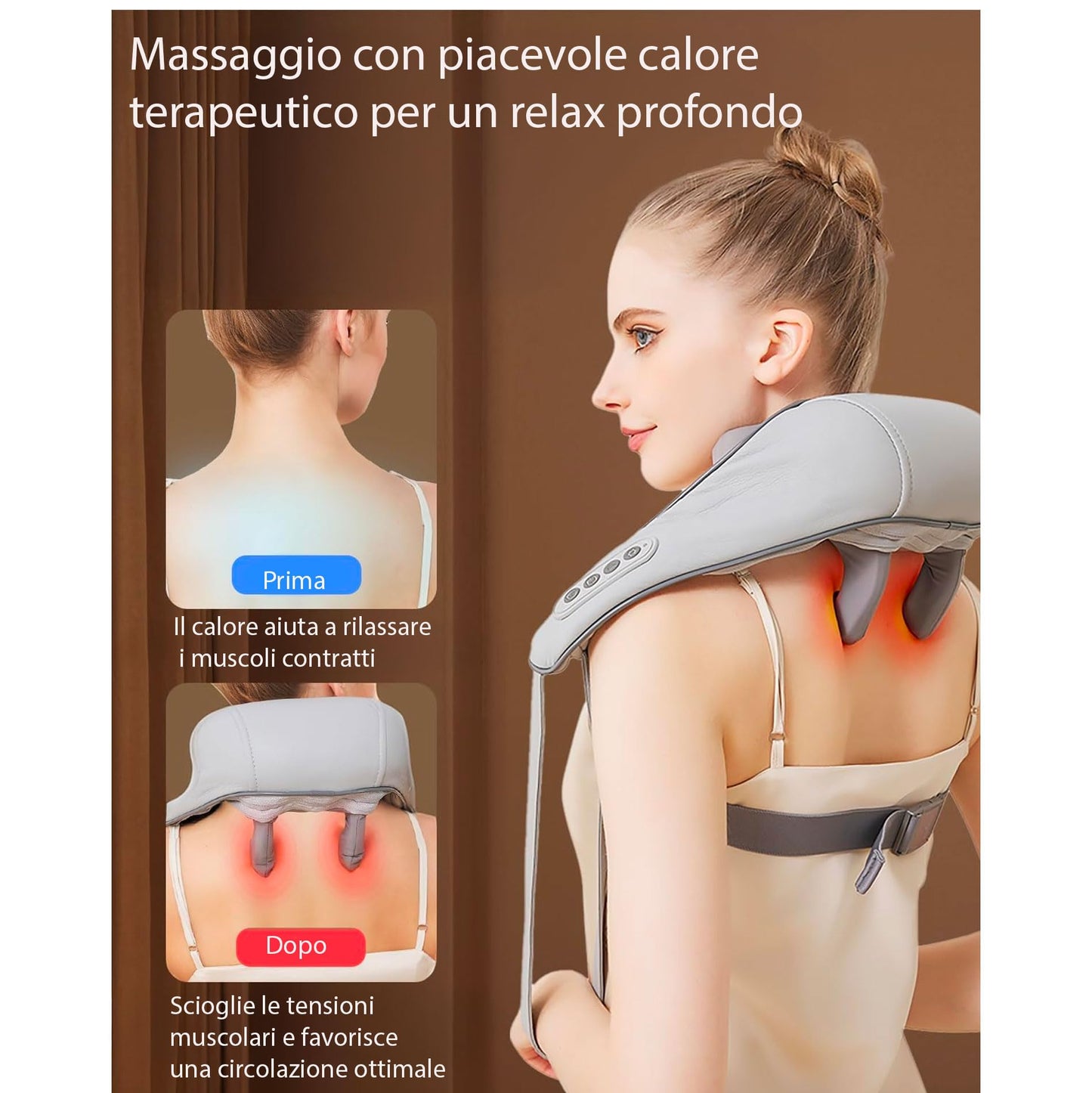 081 Store - Massaggiatore cervicale collo spalle e schiena, massaggiatore cervicale elettrico con riscaldamneto 5D, cuscino cervicale massaggiante