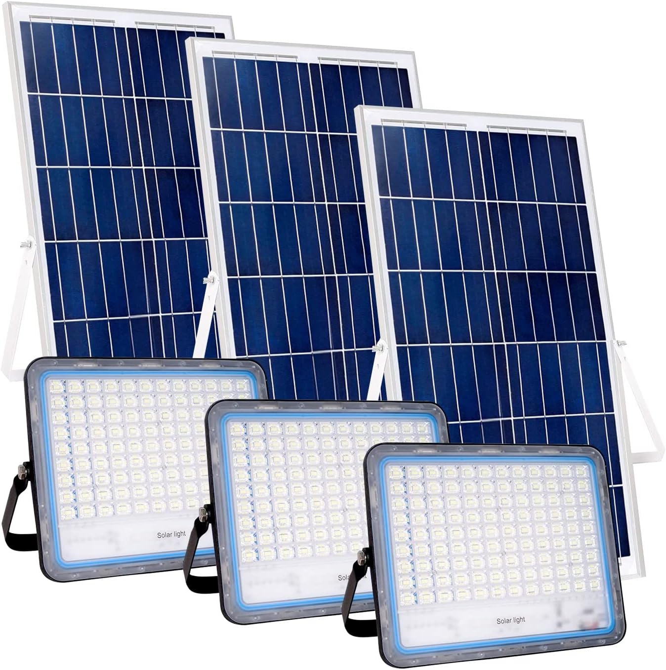 081 Store - 3 PEZZI faro led esterno con pannello solare 400w luce bianca 6000k Bianco IP67 impermeabile pannello led solare fotovoltaico con telecomando