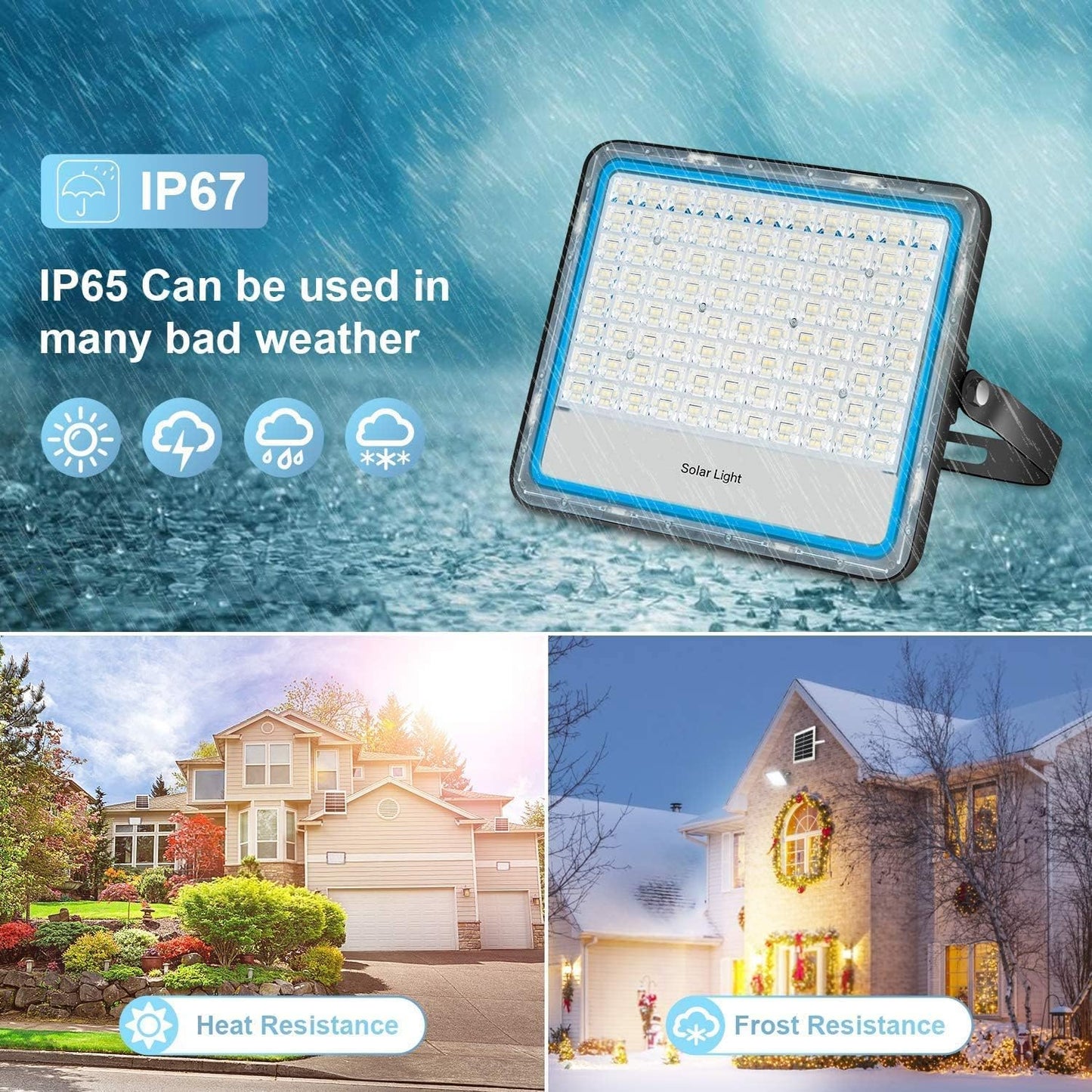081 Store - 3 PEZZI faro led esterno con pannello solare 400w luce bianca 6000k Bianco IP67 impermeabile pannello led solare fotovoltaico con telecomando