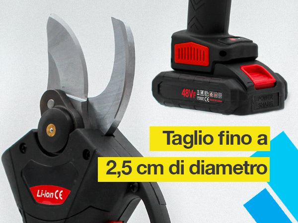 081 Store - Forbici Potatura con 2 Batterie da 48V e Comoda Valigetta, Cesoie Elettriche portatile, ASSISTENZA BATTERIA IMMEDIATA