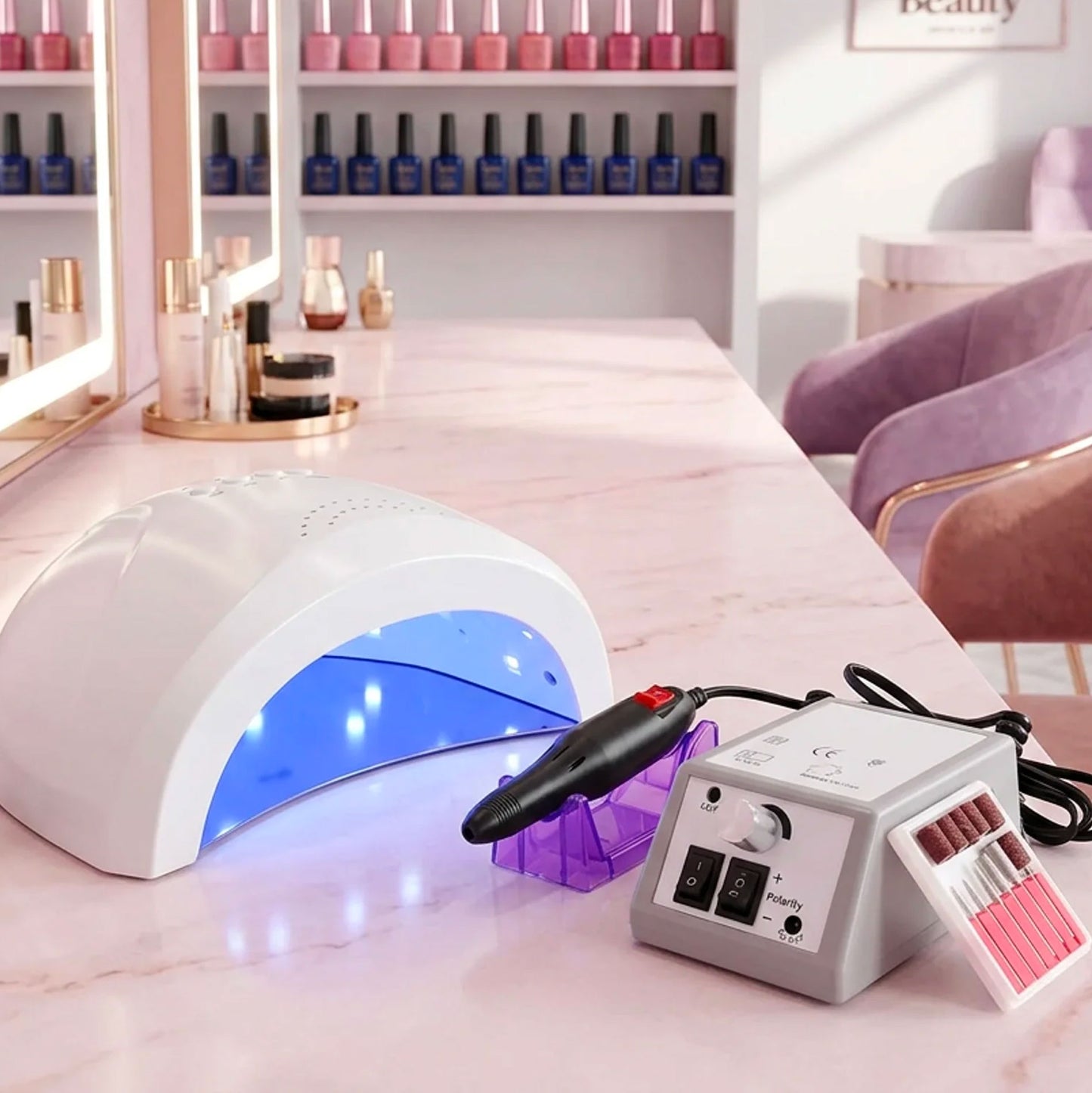 Kit Unghie Professionale Lampada UV LED 48W con 30 LED e Fresa Elettrica 20000 Giri Set Completo Manicure Semipermanente Gel Acrilico Uso Casa e Salone