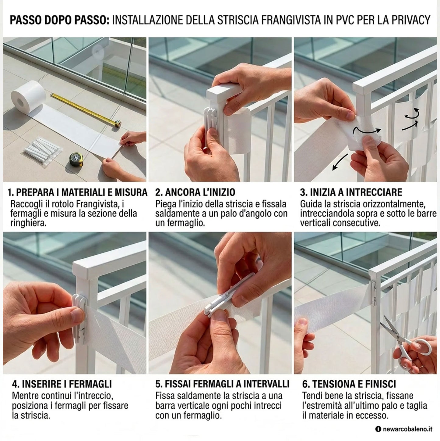 Frangivista Balcone PVC Bianco 19x35m – Strisce Frangivista per Ringhiere e Terrazzi