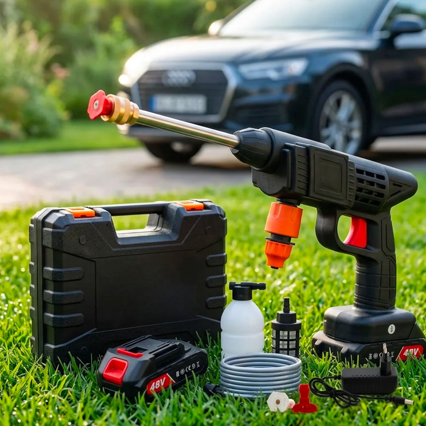 Idropulitrice a Batteria 48V con 2 Batterie 8000mAh, Tubo 3 Metri e Valigetta Inclusa