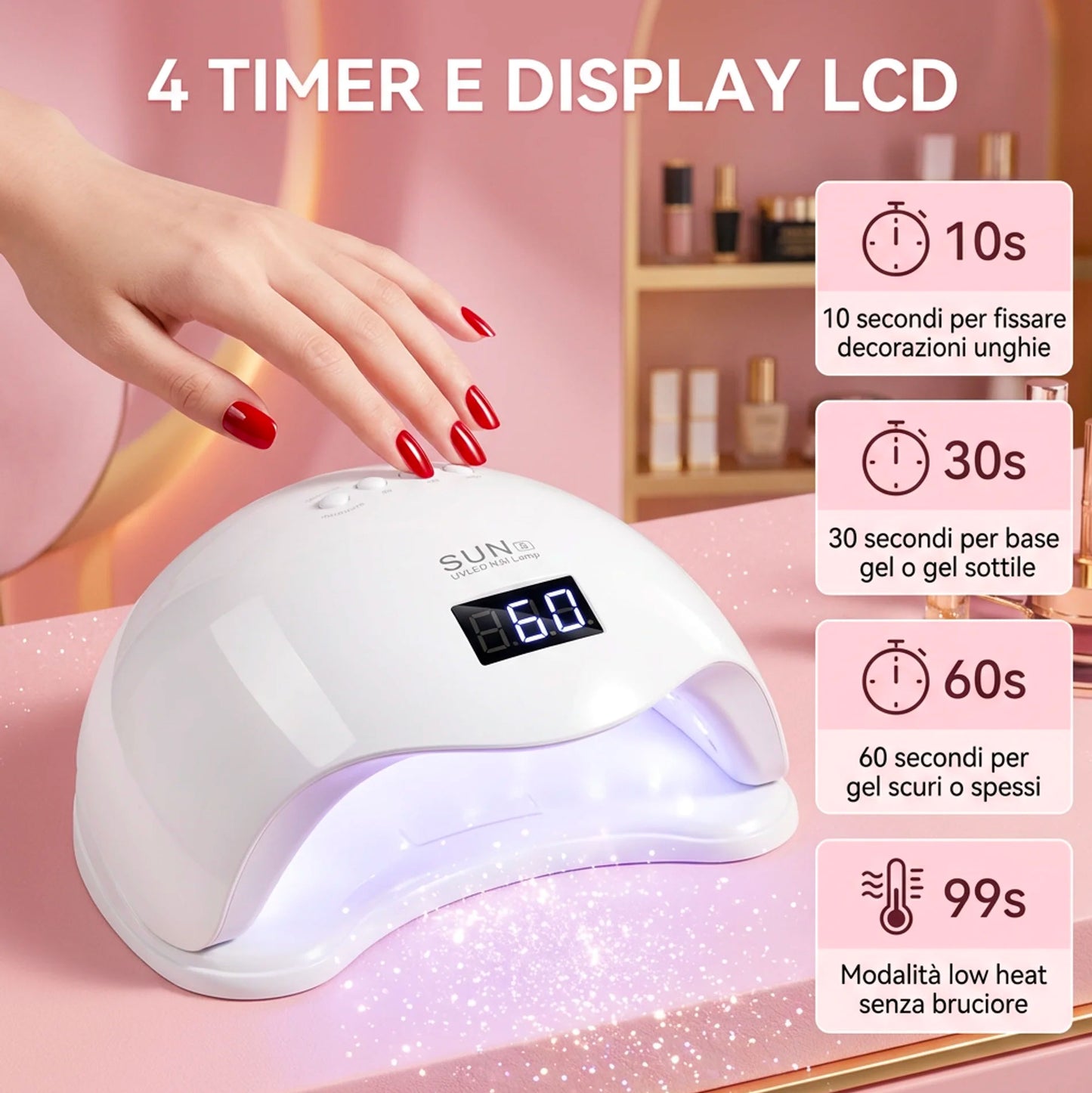 Lampada Unghie UV LED Professionale SUN5 48W con Sensore Automatico Timer LCD e Asciugatura Rapida Gel UV LED per Manicure e Pedicure Casa Salone