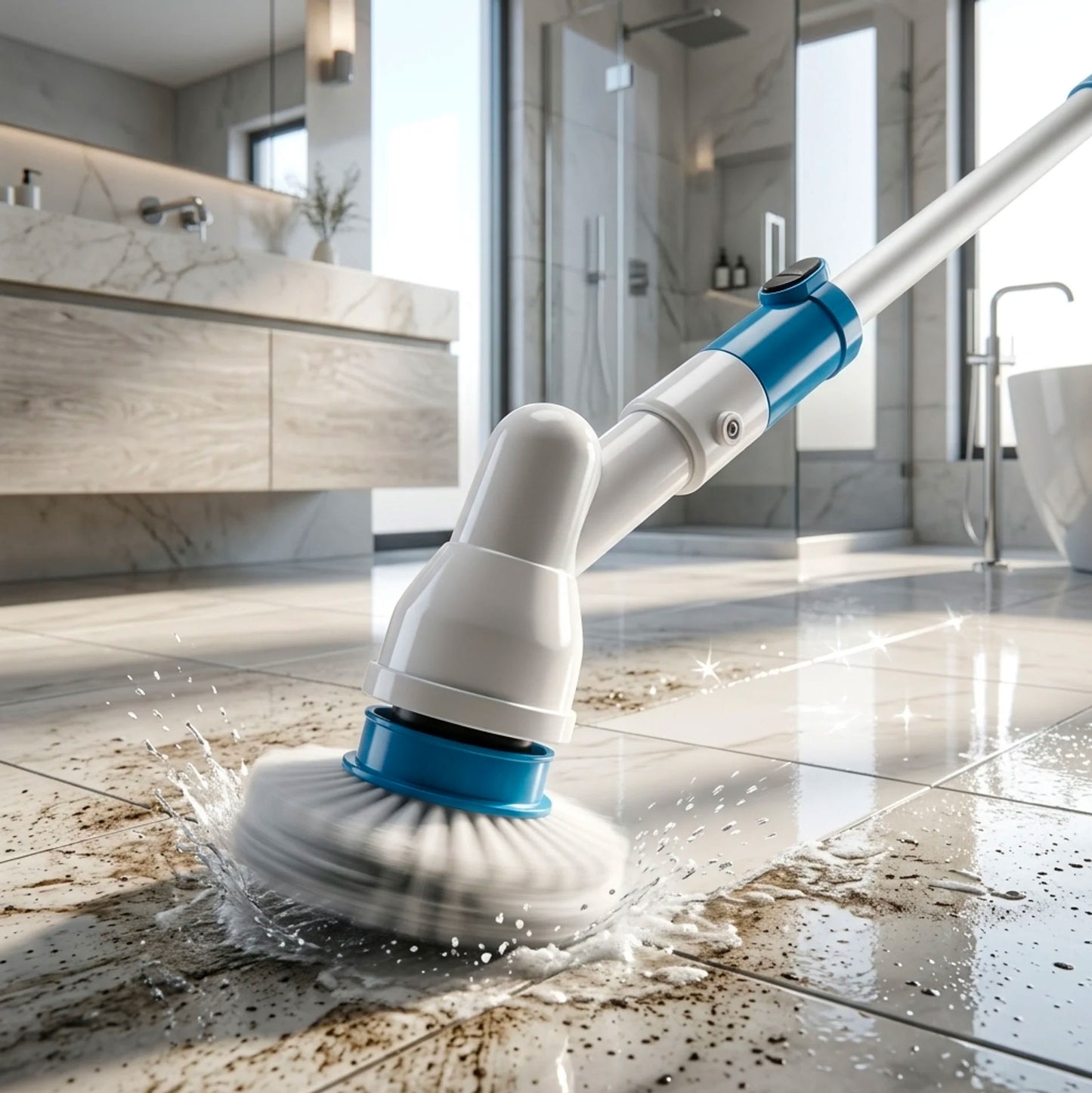 Spazzola Rotante Elettrica per Pulizia Casa | Spazzola Elettrica Multifunzione con Accessori e Manico Allungabile per Bagno, Pavimenti, Fughe e Cucina