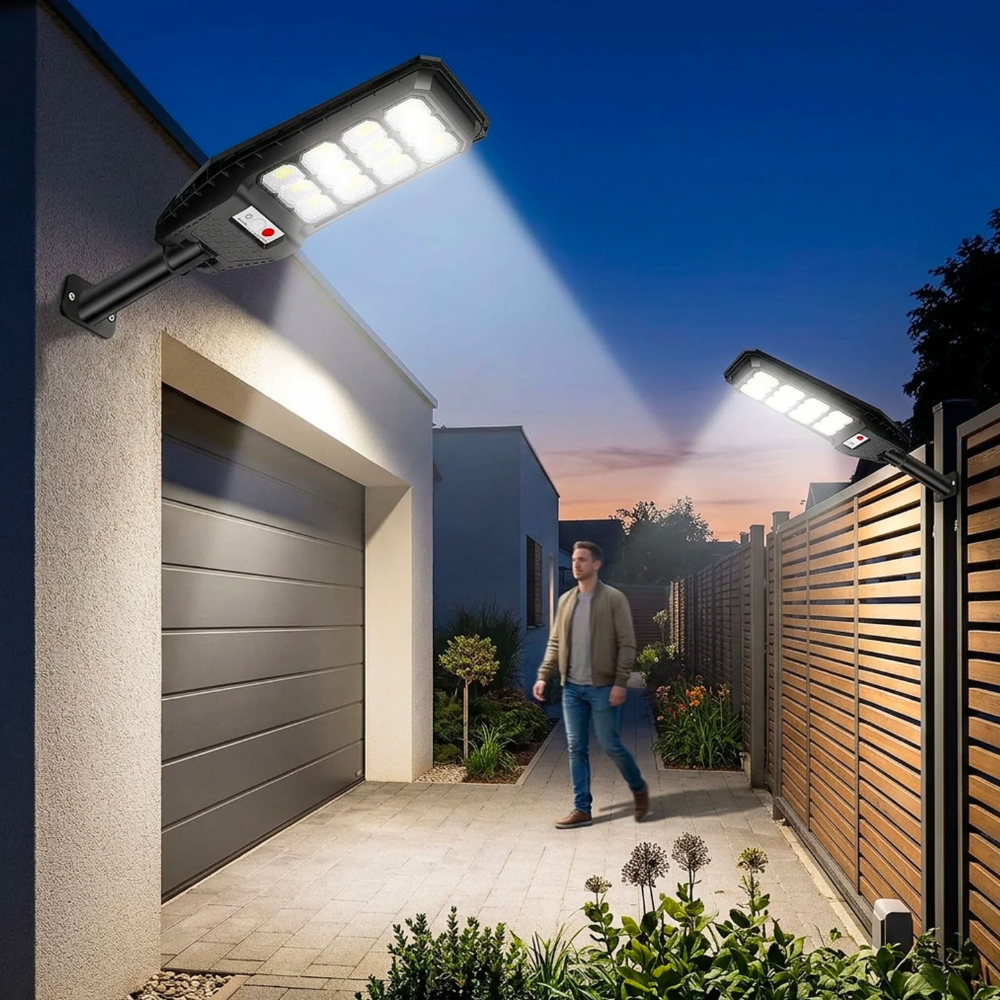 Kit 2 Lampade Solari LED 144 LED con Sensore di Movimento PIR e Telecomando | Luce Esterno 1200 Lumen IP65