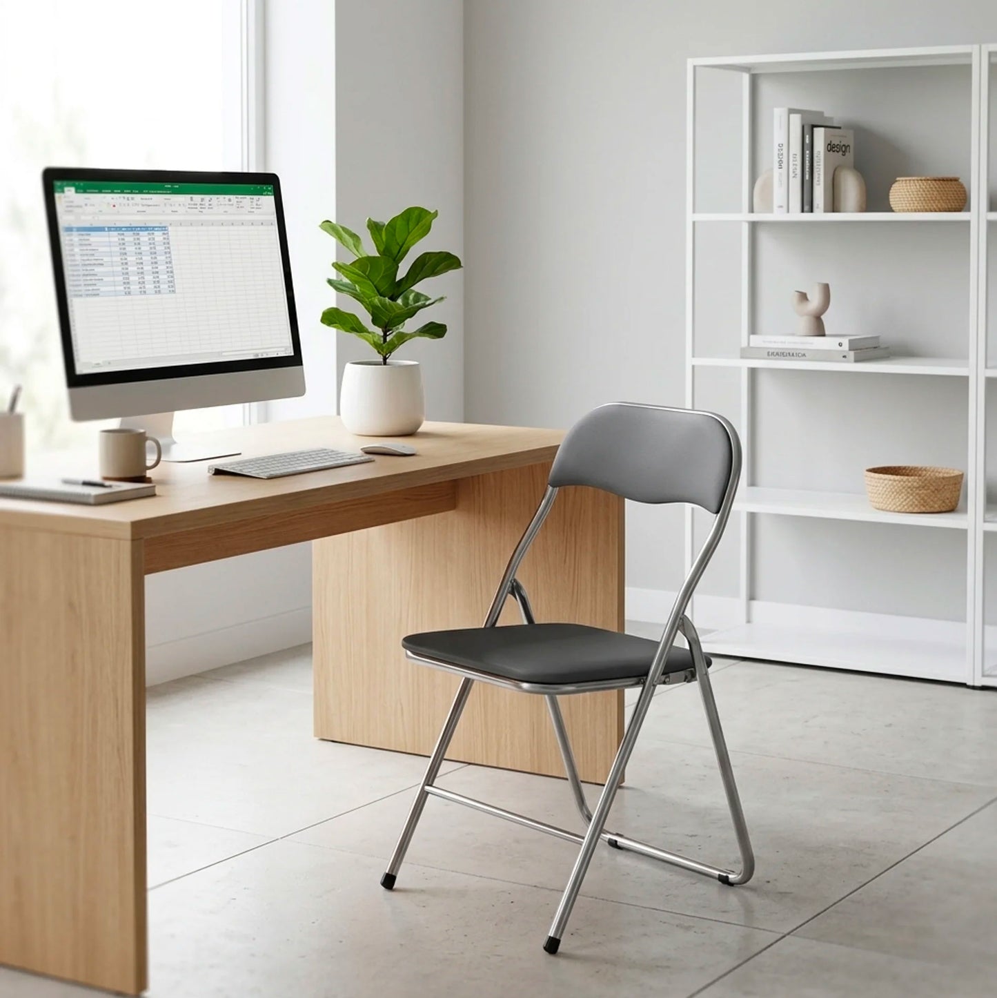 Kit 6 Sedie Pieghevoli in Metallo Argento con Cuscino PVC Grigio Scuro – Sedie Salvaspazio Resistenti per Casa Ufficio Eventi Cucina Sala Riunioni