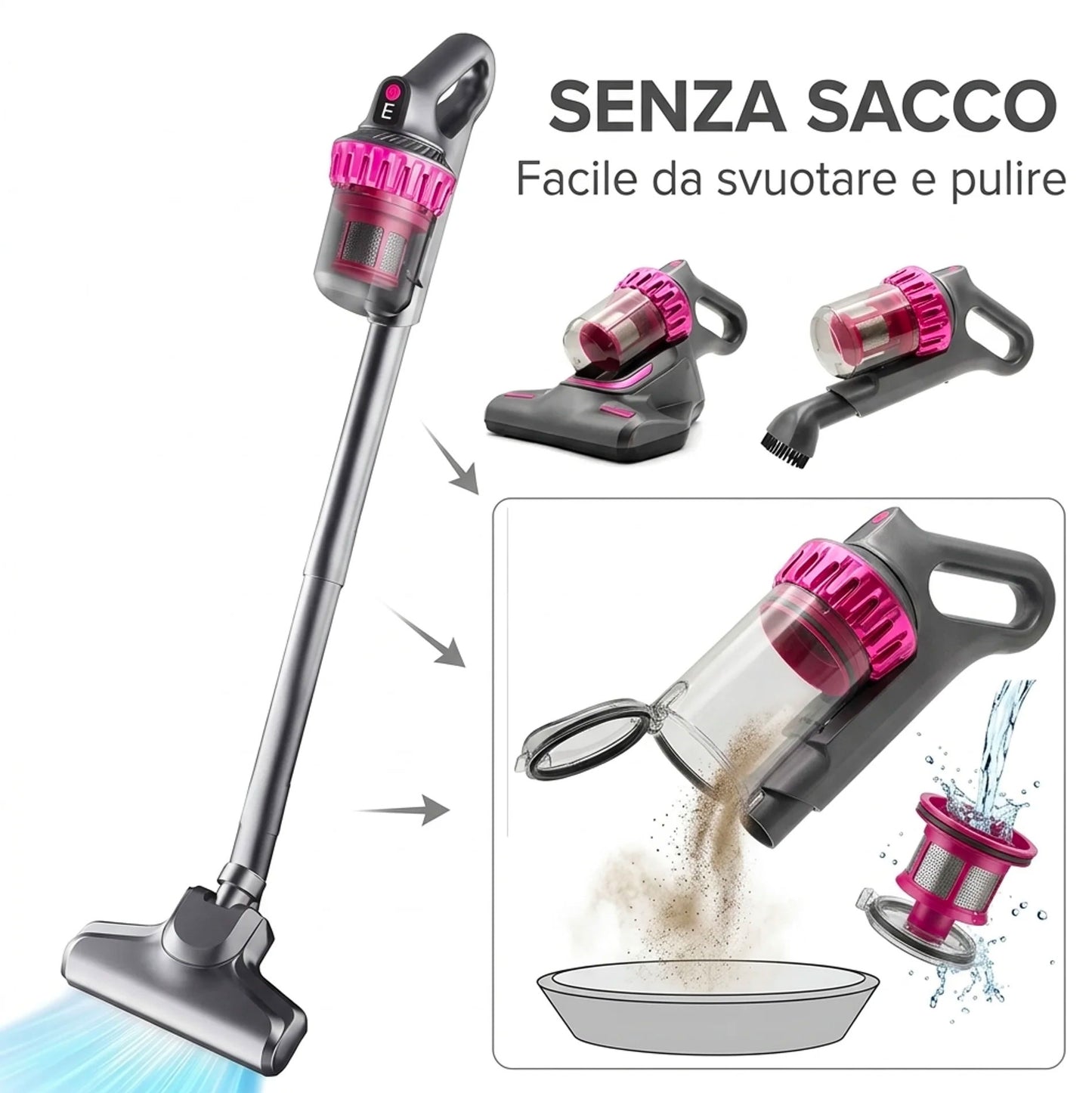 Aspirapolvere Senza Fili 4 in 1 100W con Luce UV-C – Aspirazione 10000Pa, 3 Velocità, Filtro HEPA, Autonomia 45 Minuti