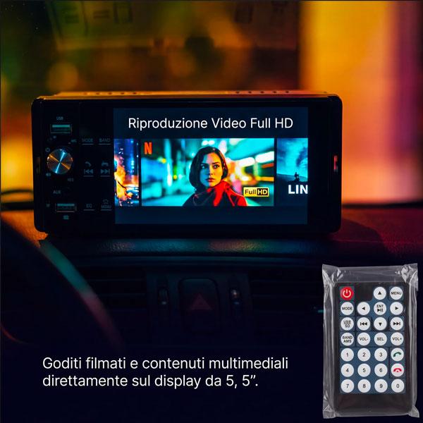 Autoradio Touch 5,5" Bluetooth con Display HD | Radio FM, Vivavoce, USB, AUX, TF, Telecomando, Supporto Telecamera Posteriore, Autoradio Universale Auto