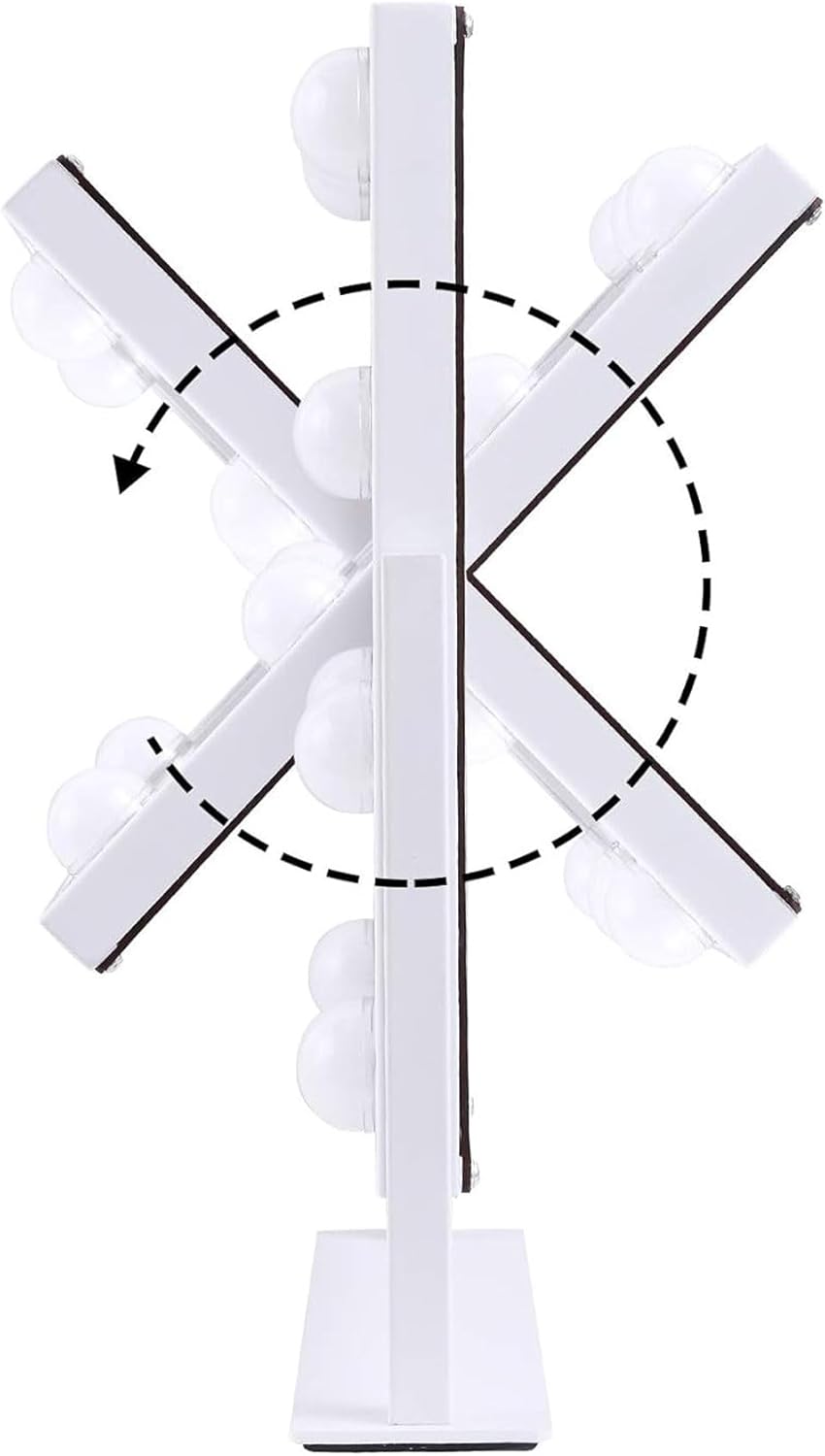 Specchio per Trucco con 9 Luci LED, 3 Modalità di Luce, Luminosità Regolabile, Rotazione 360°, Specchio Ingranditore 10X Rimovibile, Controllo Touch, Alimentazione USB, per Make Up e Toeletta