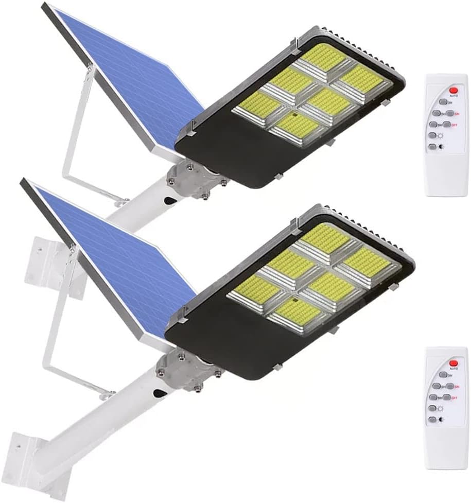 Set 2 Lampioni Solari LED 400W 6500K IP65 con Pannello Solare Separato e Staffa – Illuminazione Esterno Impermeabile con Telecomando