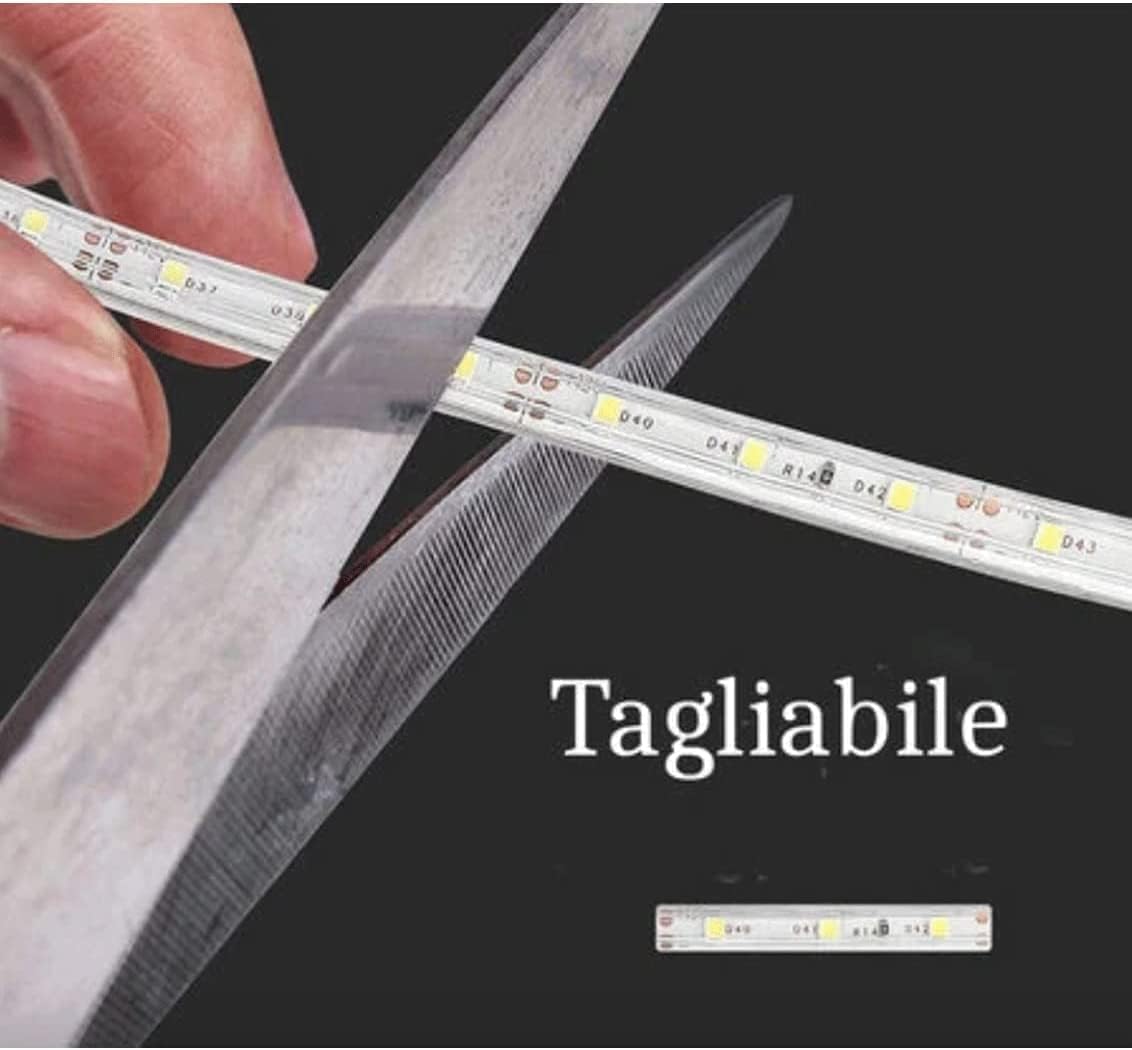 Striscia LED 220 V Bianca 100 Metri Luce per Esterni e Interni Striscia Flessibile SMD 5050 Bobina + 5 Spine