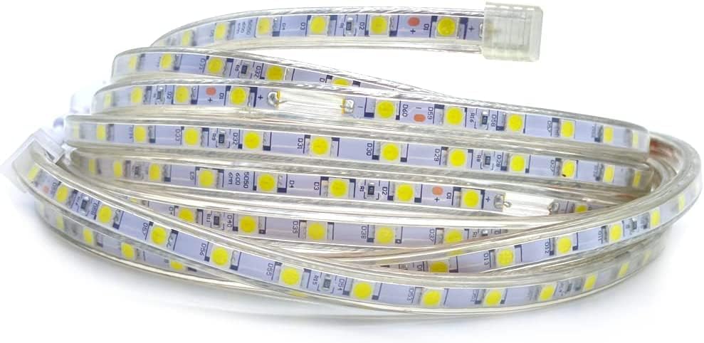 Striscia LED 220 V Bianca 100 Metri Luce per Esterni e Interni Striscia Flessibile SMD 5050 Bobina + 5 Spine