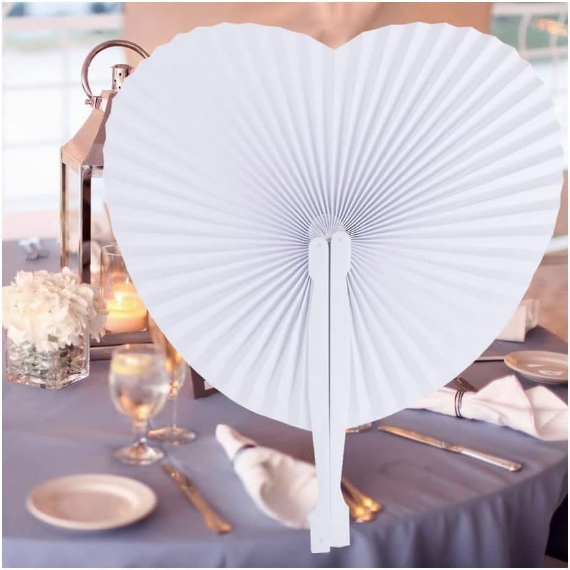 96 pezzi Ventagli pieghevoli bianchi a forma di cuore in carta di plastica per feste, eventi, matrimoni, compleanni