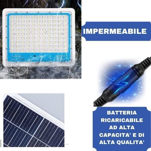 Faro LED Solare 1000W con Pannello Fotovoltaico 6000K IP66 – Proiettore da Esterno con Telecomando, Luce Bianca Fredda ad Alta Potenza