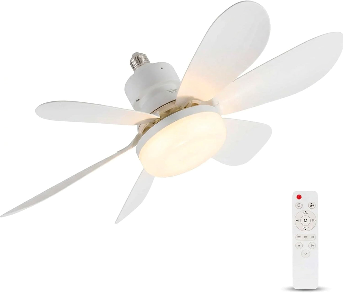 Ventilatore da Soffitto con Luce LED E27 e Telecomando, Ventilatore Lampadario 52 cm con 3 Velocità e 3 Colori di Luce, Ventilatore Silenzioso con Attacco E27 Universale per Camera da Letto, Cucina e Ufficio