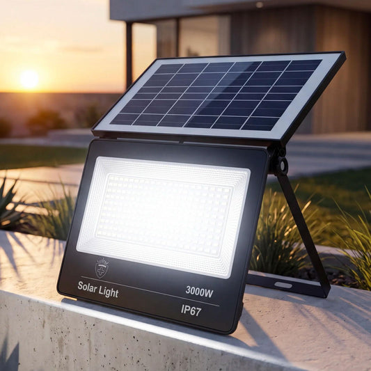 Faro LED Esterno Solare 3000W con Sensore Crepuscolare e Telecomando IP67