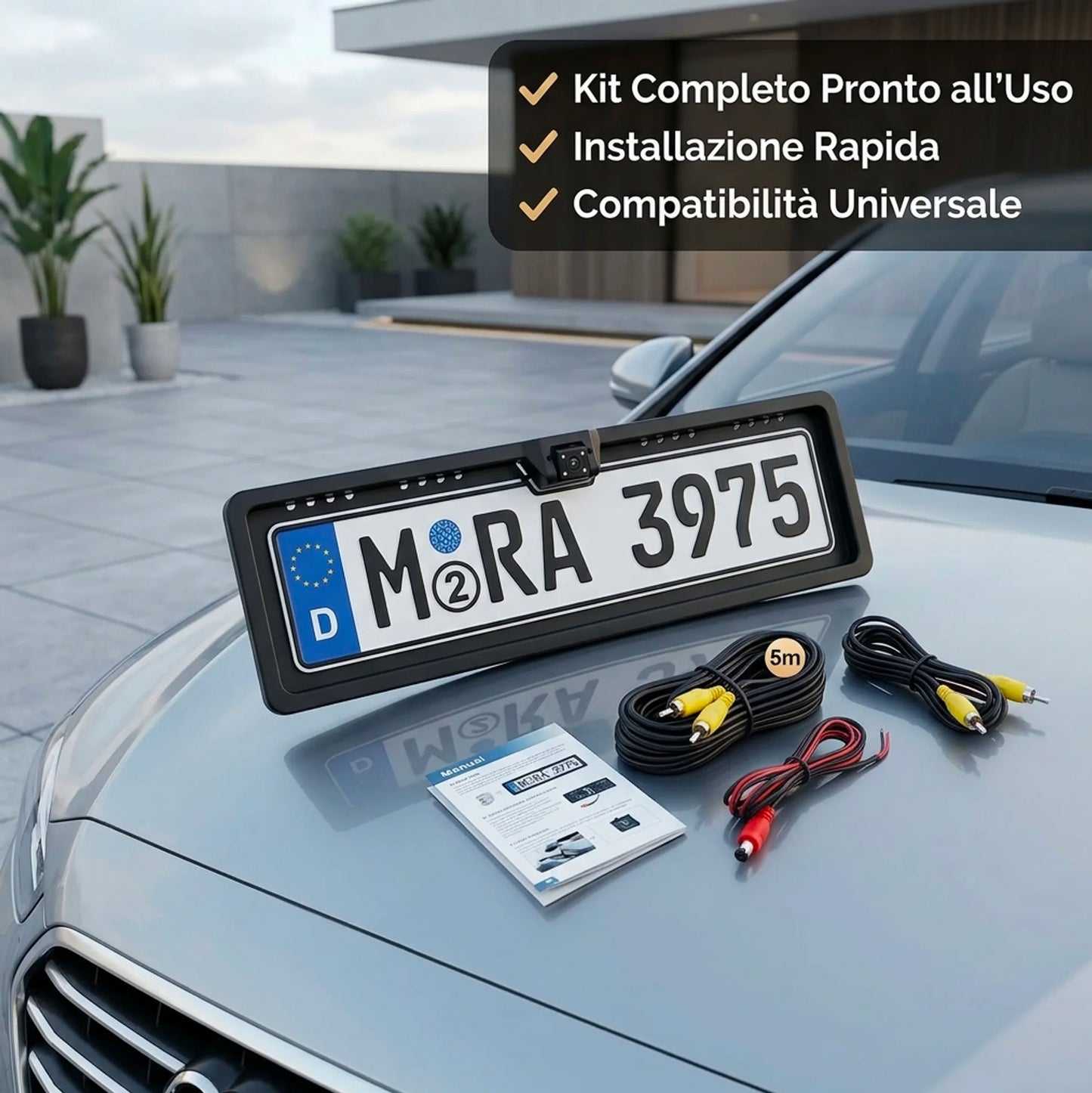 Portatarga con Telecamera Retromarcia HD Grandangolare IP68 – Retrocamera Auto Notturna 12V Universale con LED IR / SMD