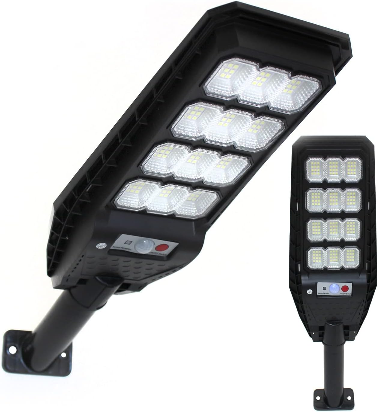 081 Store - 2 PEZZI lampione solare con 144 LED esterno 200W, con palo e telecomando, sensore di movimento e crepuscolare luce bianoc freddo 6500k