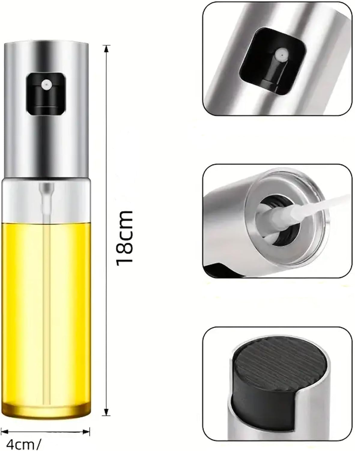 081 Store Pressa per hamburger in acciaio inox da 14 cm + spruzzatore per olio in acciaio inox da 100 ml + spazzola da cucina in silicone