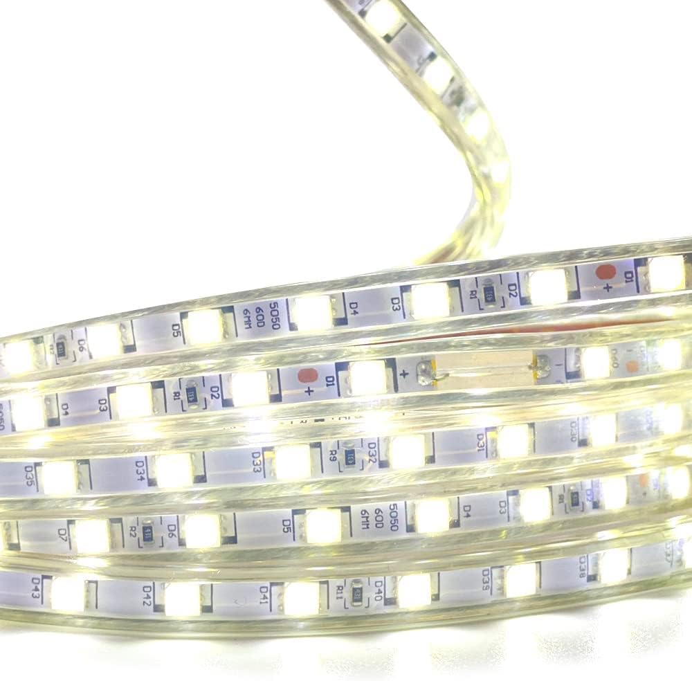 Striscia LED 220 V Bianca 100 Metri Luce per Esterni e Interni Striscia Flessibile SMD 5050 Bobina + 5 Spine