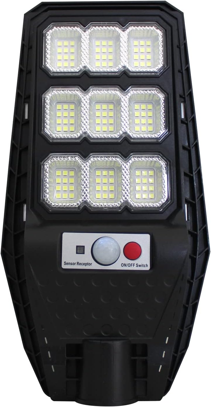 081 Store - lampione solare led esterno 100W, Lampione led solare da esterno con palo e telecomando, Lampione solare con sensore di movimento e crepuscolare con 108 LED luce bianoc freddo 6500k