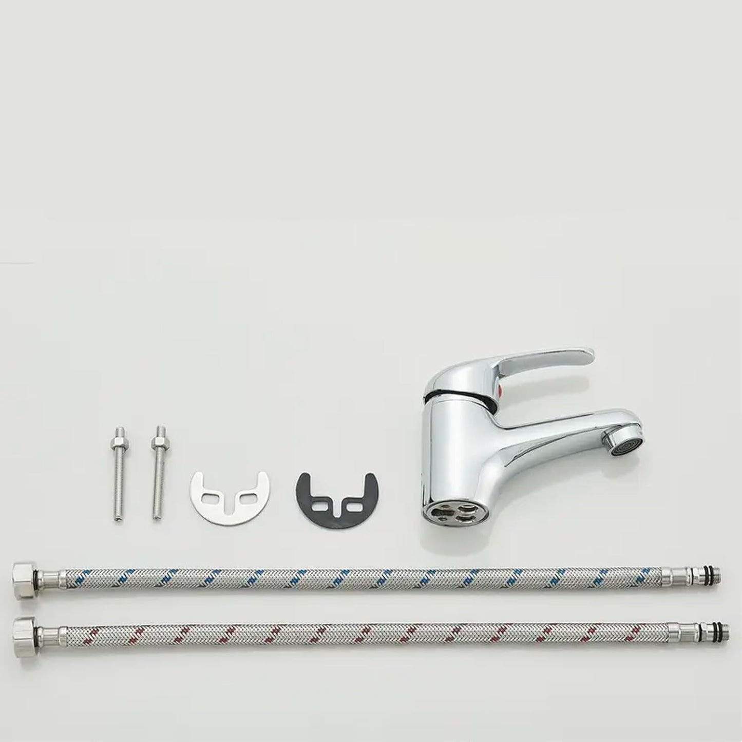 Miscelatore Monocomando Lavabo Bagno in Ottone Cromato con Flessibili Acqua Calda/Fredda, Installazione Facile