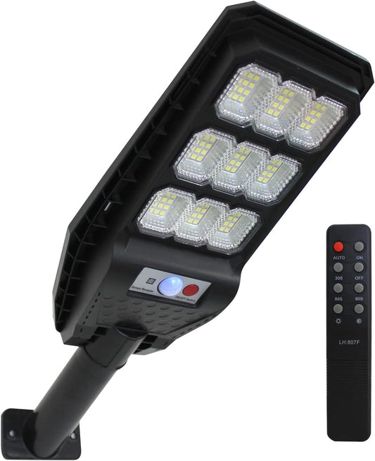 081 Store - lampione solare led esterno 100W, Lampione led solare da esterno con palo e telecomando, Lampione solare con sensore di movimento e crepuscolare con 108 LED luce bianoc freddo 6500k
