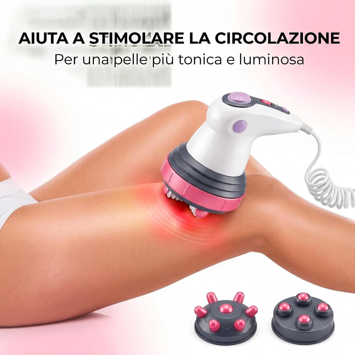 Massaggiatore Anticellulite Elettrico per Corpo, 3 Testine Intercambiabili, Vibrazione, Infrarossi e Intensità Regolabile, Massaggiatore Corpo per Gambe, Glutei, Addome e Braccia