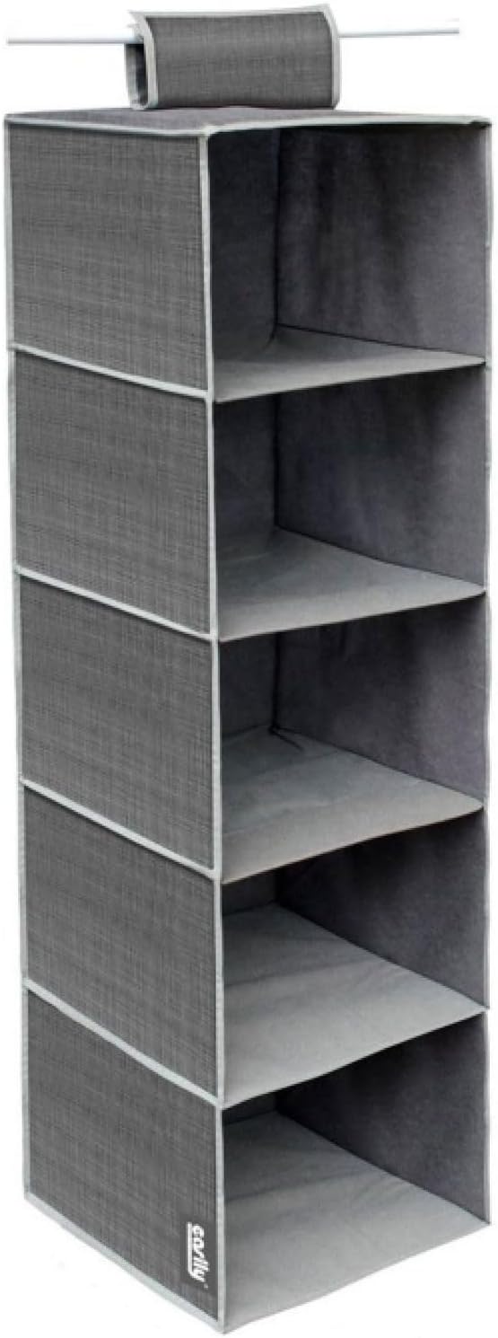 081 Store - 3 PEZZI Organizer da appendere nell’armadio - 5 ripiani, grigio scuro, 100 x 30 x 30 cm