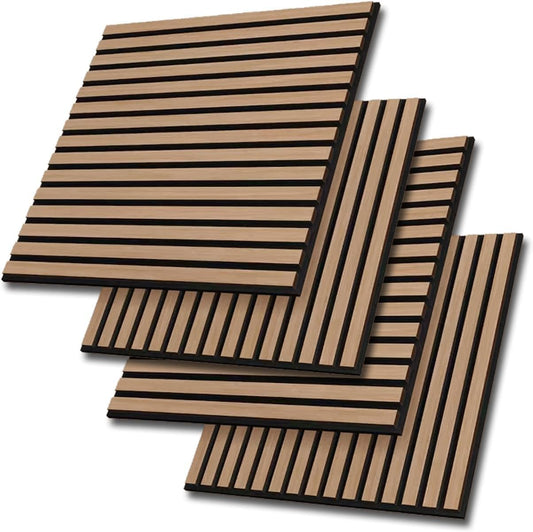 081 Store - Set di 4 Pannelli Acustici Effetto Legno, Pannelli Fonoassorbenti Decorativi per Pareti, Pannelli Fonoassorbenti Soffitto 40x40 cm, Pannelli Murali, Design Moderno - Rovere Chiaro