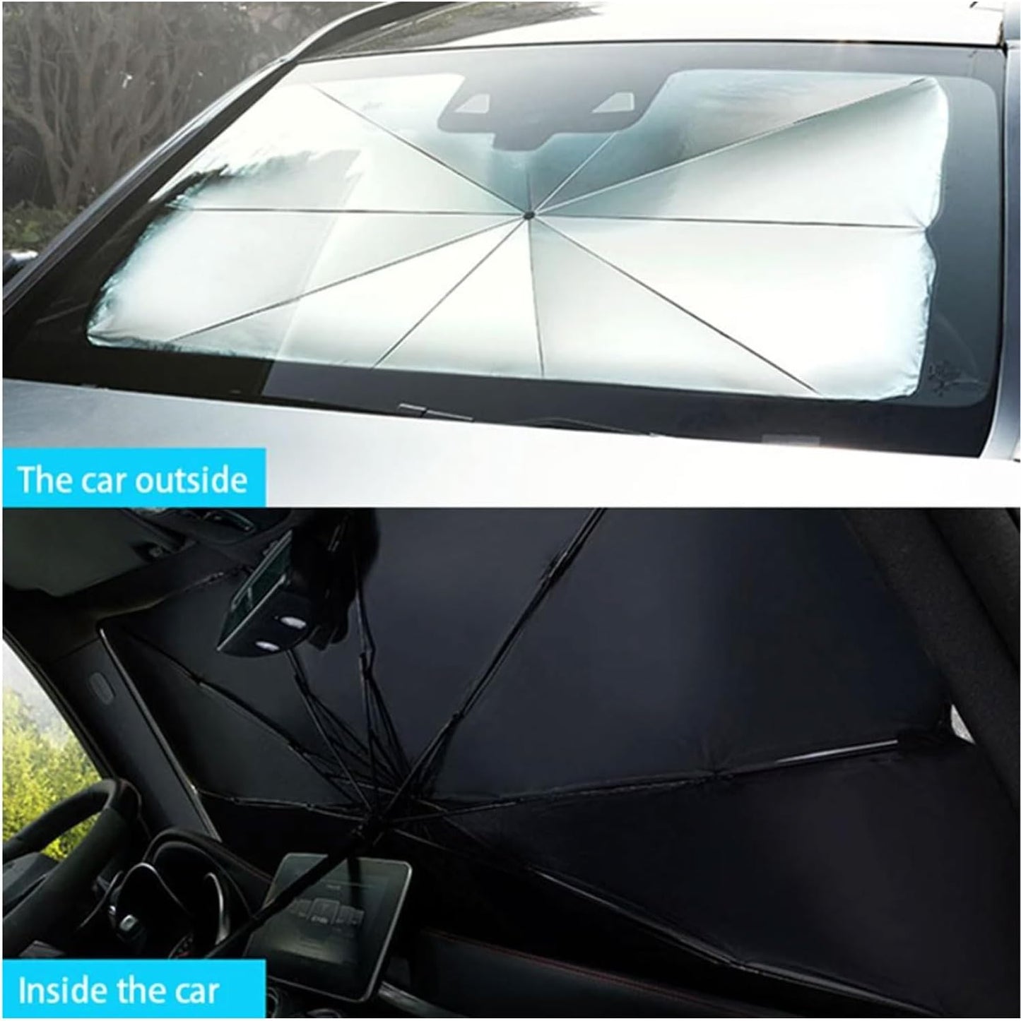 Set 2 Ombrelli Parasole Auto 130x75 cm con Apertura Rapida, Protezione UV per Parabrezza Interno