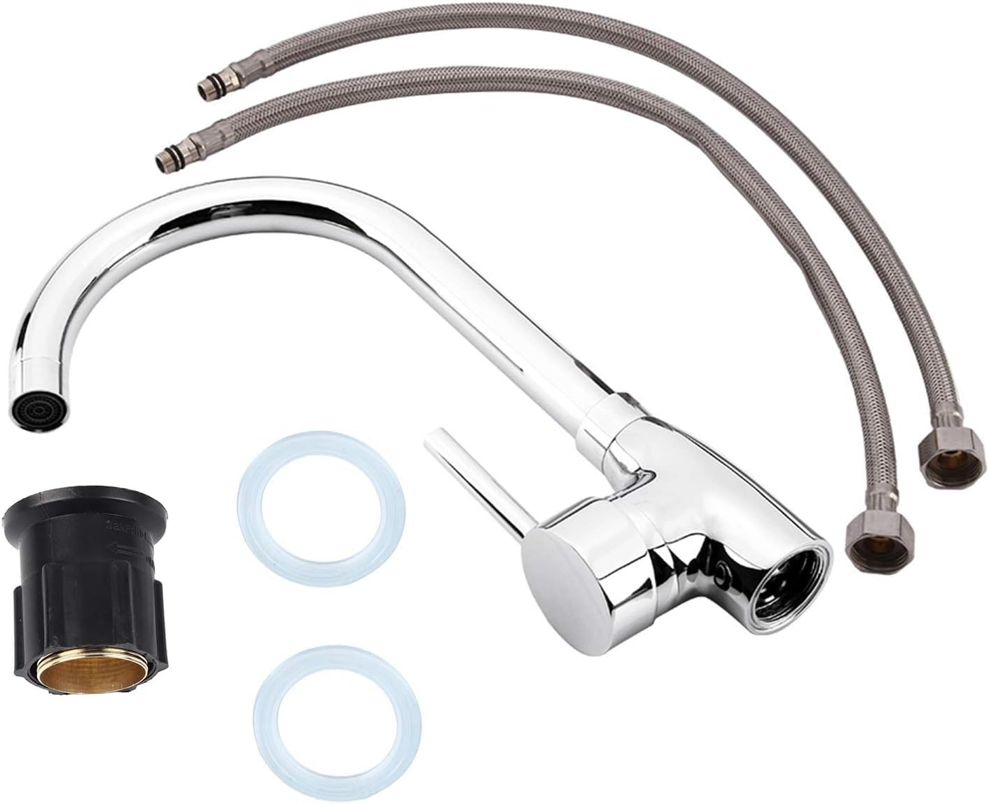 081 Store - Rubinetto da cucina girevole a 360°, miscelatore per lavabo canna alta, rubinetto singolo caldo e freddo, con beccuccio alto per cucina, bagno