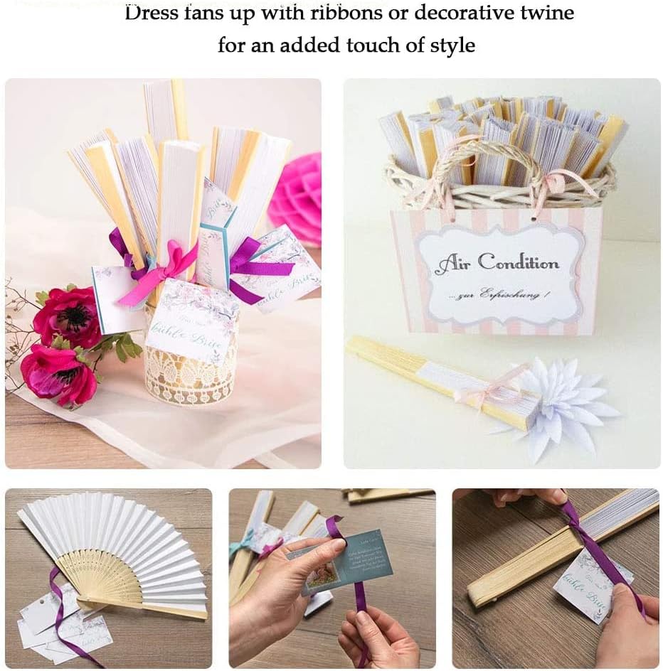 081 Negozio 108 Ventagli in legno di bambù e carta bianca per matrimoni, matrimoni, spose, eventi, segnaposto per chiesa