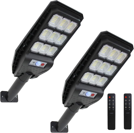 081 Store - 2 PEZZI lampione solare led esterno 100W, Lampione led solare da esterno con palo e telecomando, Lampione solare con sensore di movimento e crepuscolare con 108 LED