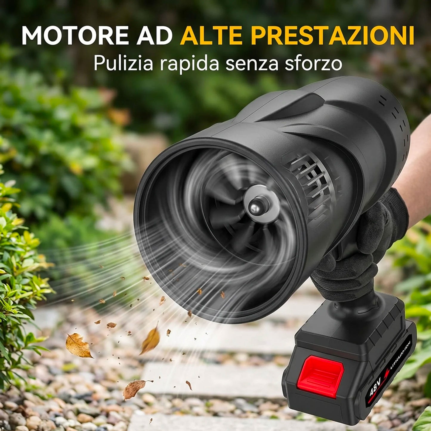 Soffiatore a Batteria 48V con 2 Batterie 3000mAh, Velocità Aria 290 km/h, Senza Fili