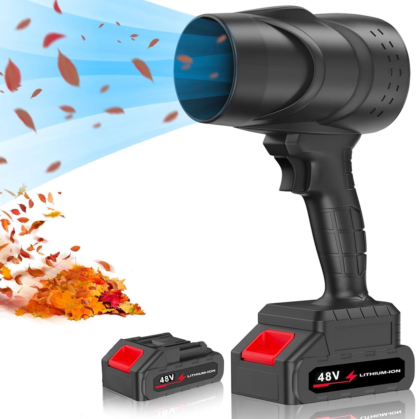 081 Store - Soffiatore a Batteria 48v, 2 ANNI DI GARANZIA, Soffiatore per Foglie con Turbocompressore, Dotato di 2 Batterie da 48V 15000 mAh