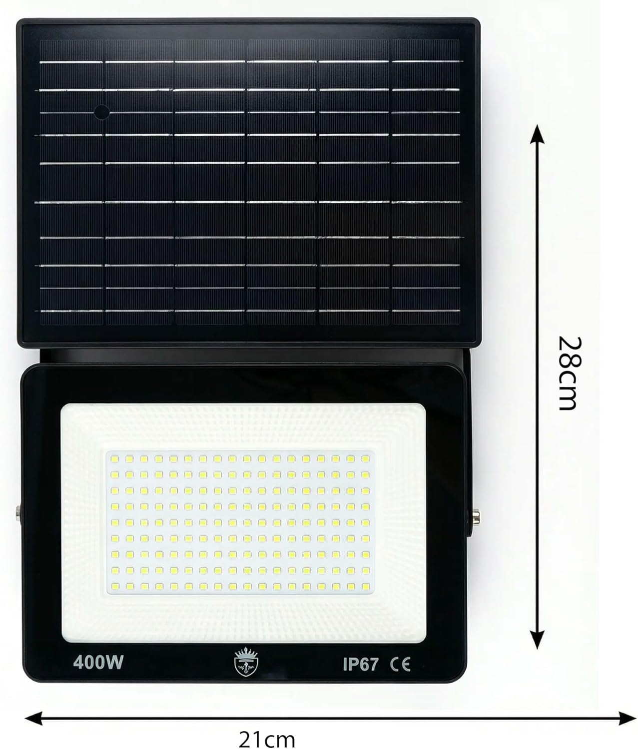 Faro LED Solare 400W IP67 15.000 Lumen – Faretto Esterno con Pannello Solare Integrato, 9 Ore Autonomia, Doppia Modalità Manuale