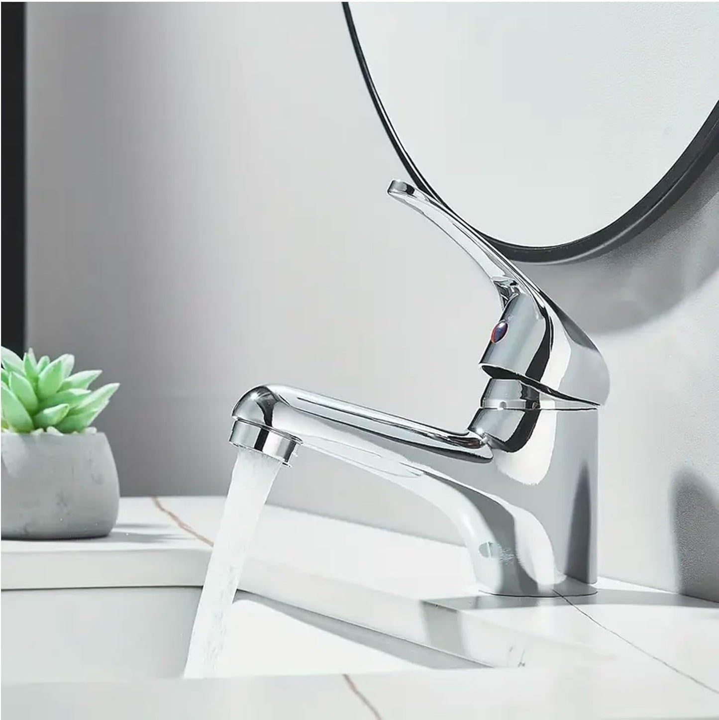 Miscelatore Monocomando Lavabo Bagno in Ottone Cromato con Flessibili Acqua Calda/Fredda, Installazione Facile