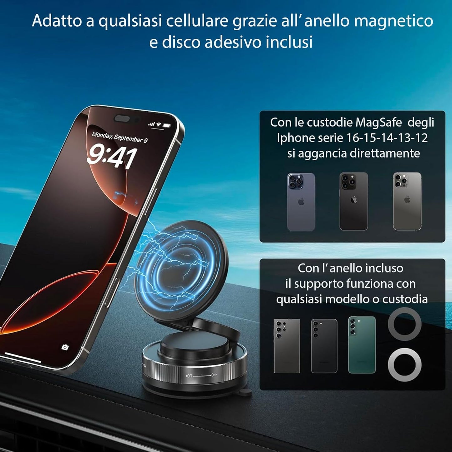Set 2 Supporti Magnetici Auto per Cellulare MagSafe, Rotazione 360°, Compatibili iPhone 17-12 Pro Max e Android